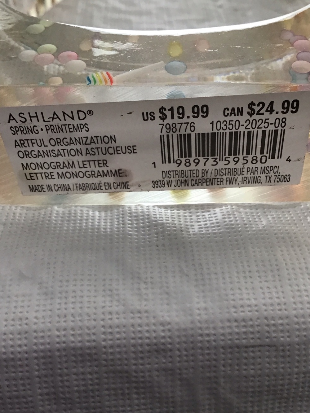 Ashland Clear Resin Letter C with Pastel Confetti - Picture 3 of 3